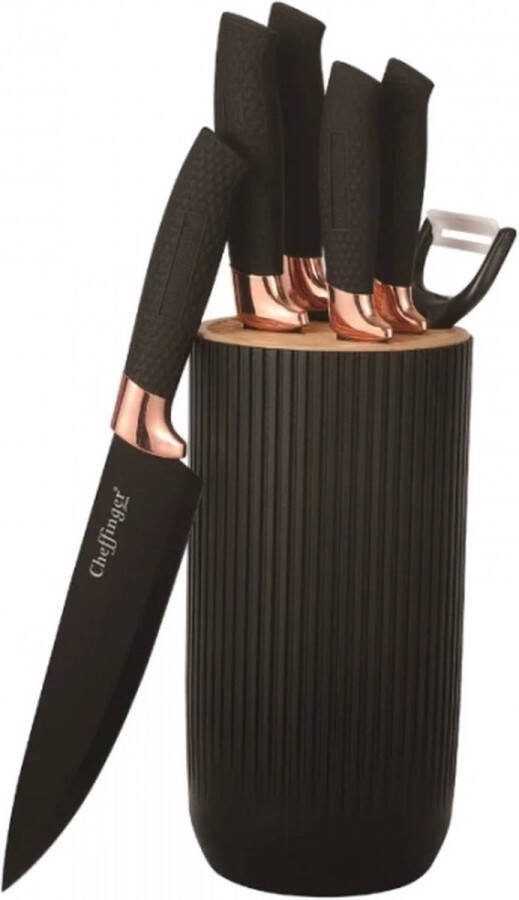 Cheffinger Ctikiger CF-KB01: 7-delige messenset zwart met roségouden rand
