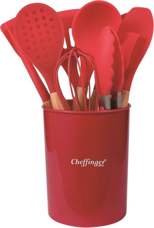 Cheffinger Keukengerei Set met Houder 12-delig Rood Kookgerei Set