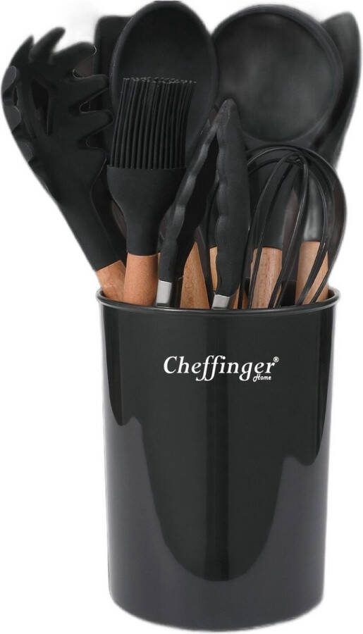 Cheffinger Keukengerei Set met Houder 12-delig Zwart Kookgerei Set