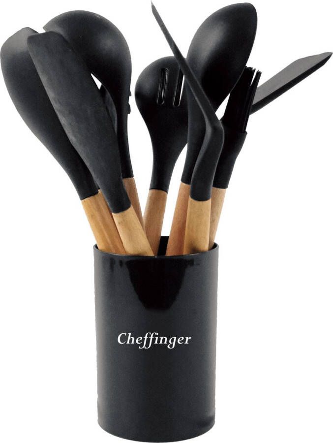 Cheffinger Kookgerei set 10-delig met Houder Keukengerei Set Garde Spatel Silicone