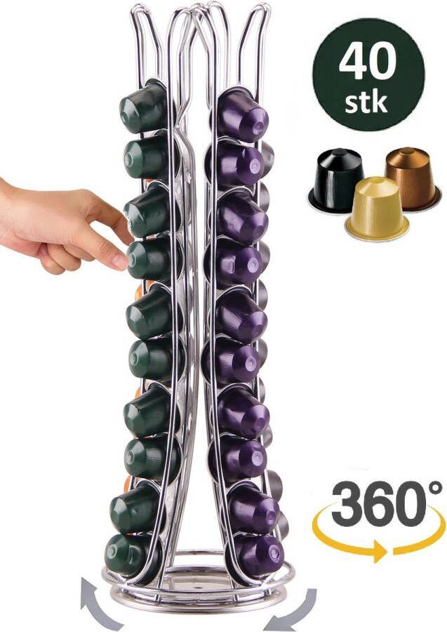 Cheffinger Nespresso Capsulehouder 360° draaibaar 40 Cups Cuphouder Koffiecups Houder Zilver