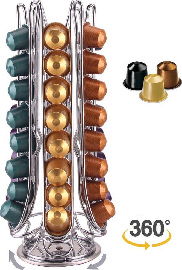 Cheffinger Nespresso Capsulehouder 360° draaibaar 48 Cups Cuphouder Koffiecups Houder Zilver