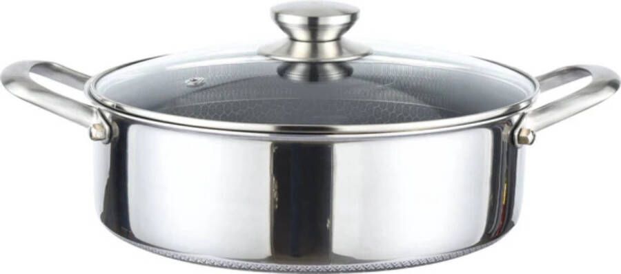 Cheffinger Premium Lage Braadpan met Deksel 28cm RVS Honingraat Hexagon Honeycomb