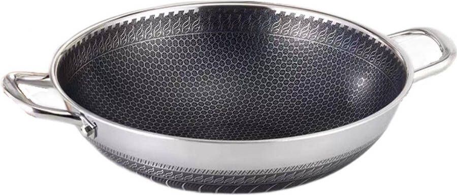 Cheffinger Premium Wokpan met deksel 32cm RVS Honingraat Hexagon Honeycomb