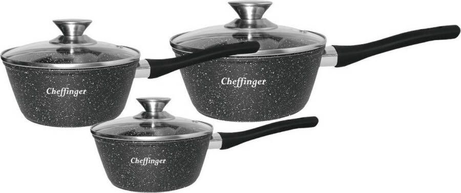 Cheffinger Sauspannen Set met Deksel 6-delige Ø 16 18 20cm Zwart Inductie