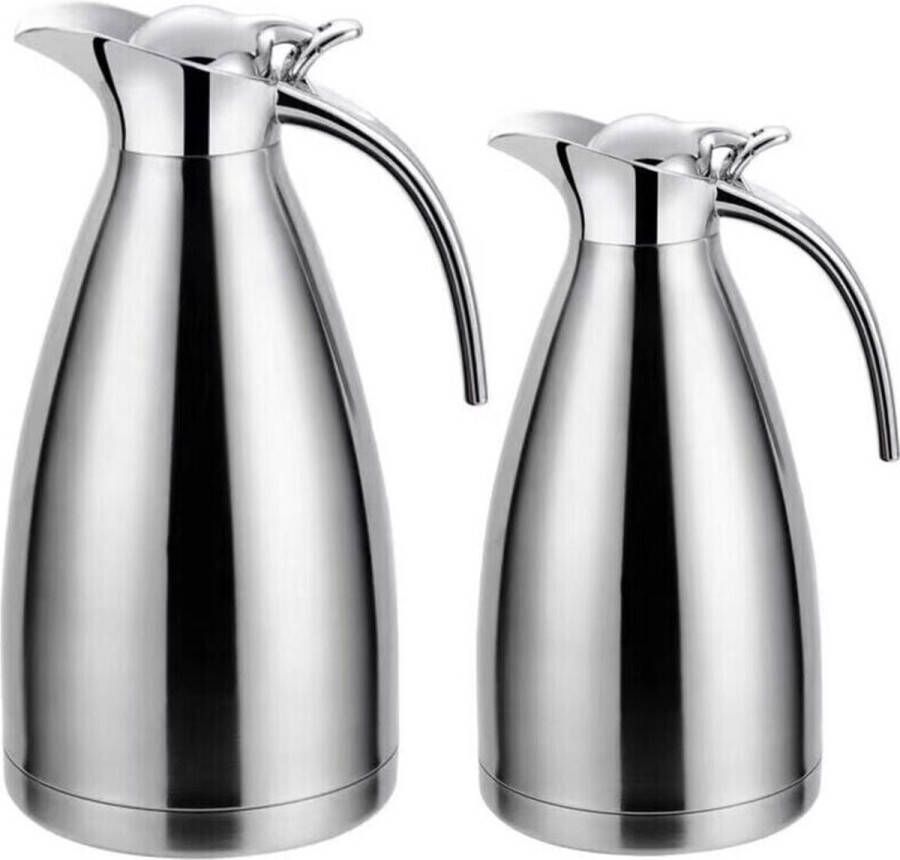 Cheffinger Thermoskan Set van 2 1 L + 1.5L Zilver RVS Inox Themosfles