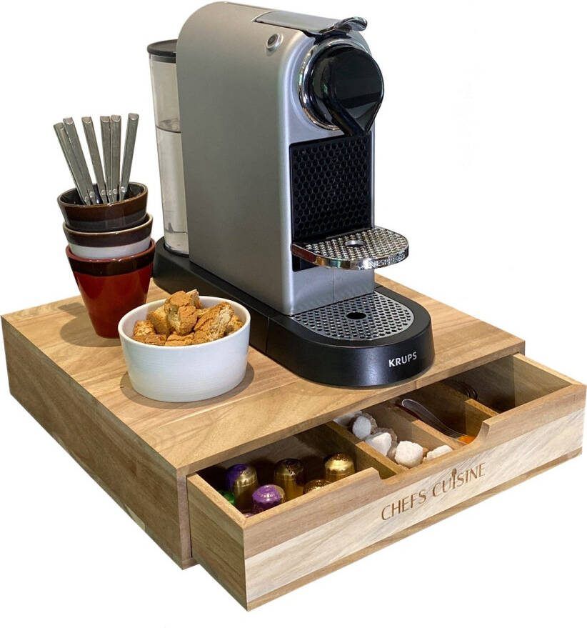 Chefs Cuisine Capsule houder – Capsule houder met lade – Capsule houder Dolce Gusto – Capsule houder Nespresso – Koffiecups houder – Koffiepads houder – Acacia hout
