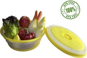 Chefs Cuisine magnetrondeksel magnetron afdekschaal opvouwbaar deksel microgolf deksel vergiet Ø27cm 2 stuks Oranje