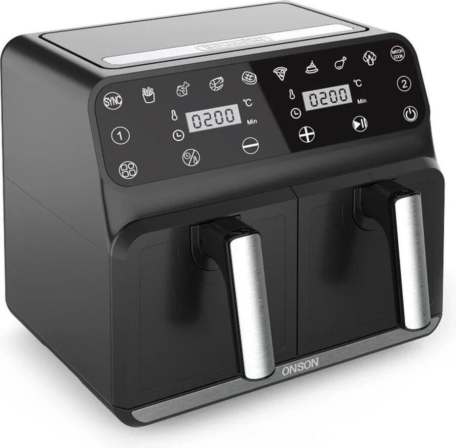 Chef's Heaven XXL Dual Airfryer Dubbele Mand Luchtfriteuse 8L 1700W Heteluchtfriteuse Multifunctionele Friteuse Intelligente NTC Nauwkeurige Temperatuurregeling Airfryers Zwart