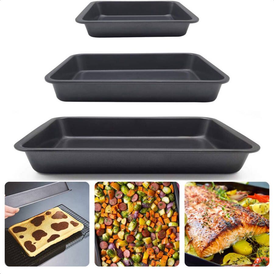 Cheqo 3-Delige Braadslee Set Non-Stick PFOA Vrij Braadslede Set Ovenschotel 42x31cm 37x27cm 33x23cm