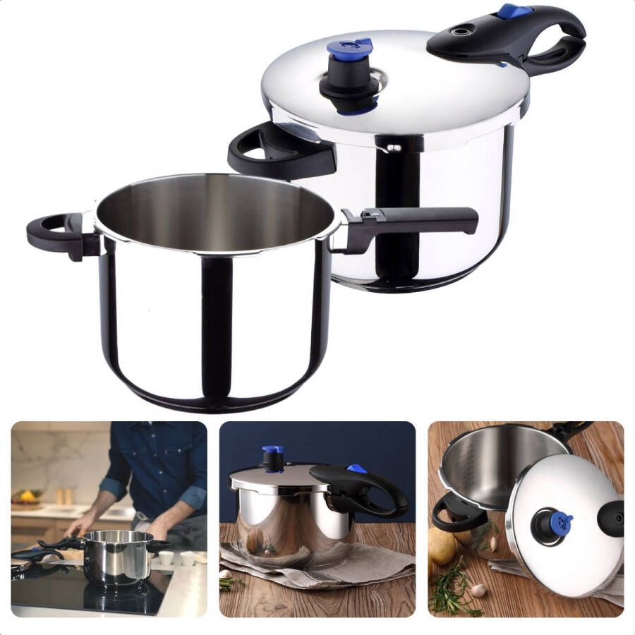 Cheqo 3-Delige Snelkookpan Set Kookpan Set Snelkook Pan Ø22 cm 4 0l & 5 5l 18 10 RVS Aluminium Bodem Hittebestendige Handvaten Stoomventiel Drukventiel Gezond Koken Inclusief Gratis Recepten Alle Warmtebronnen