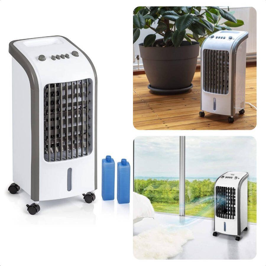 Cheqo 3-in-1 Mobiele Luchtkoeler met Water Air Cooler Verrijdbaar Airconditioner 80W 3500ml 3 Standen 2 Koelelementen- 26x25x57cm