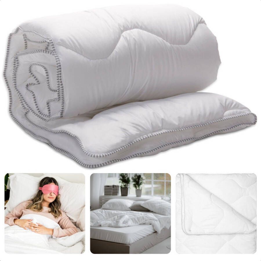 Cheqo 4 Seizoenen Dekbed 140x200 100% Katoen Wit Syndonfill Polyester fiber 350 + 250 gr m2 Beddengoed Anti-Allergie Zomerdekbed Winterdekbed Hotel Kwaliteit All Season Extra Comfort Polyester Machinewasbaar