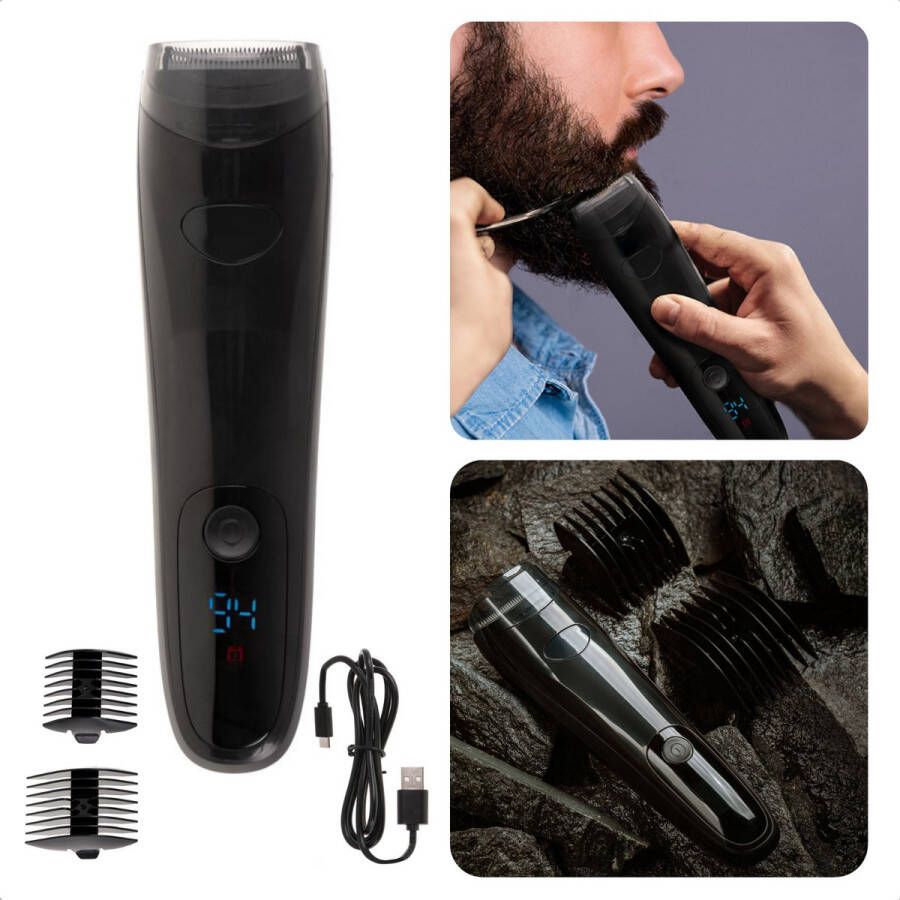 Cheqo Baardtrimmer Scheerapparaat Trimmer Vacuüm Afzuigfunctie Met LCD-scherm Draadloos Oplaadbaar 600 mAh 2 Opzetstukken 4 Snijlengtes 60 Minuten Werktijd 35W Vermogen