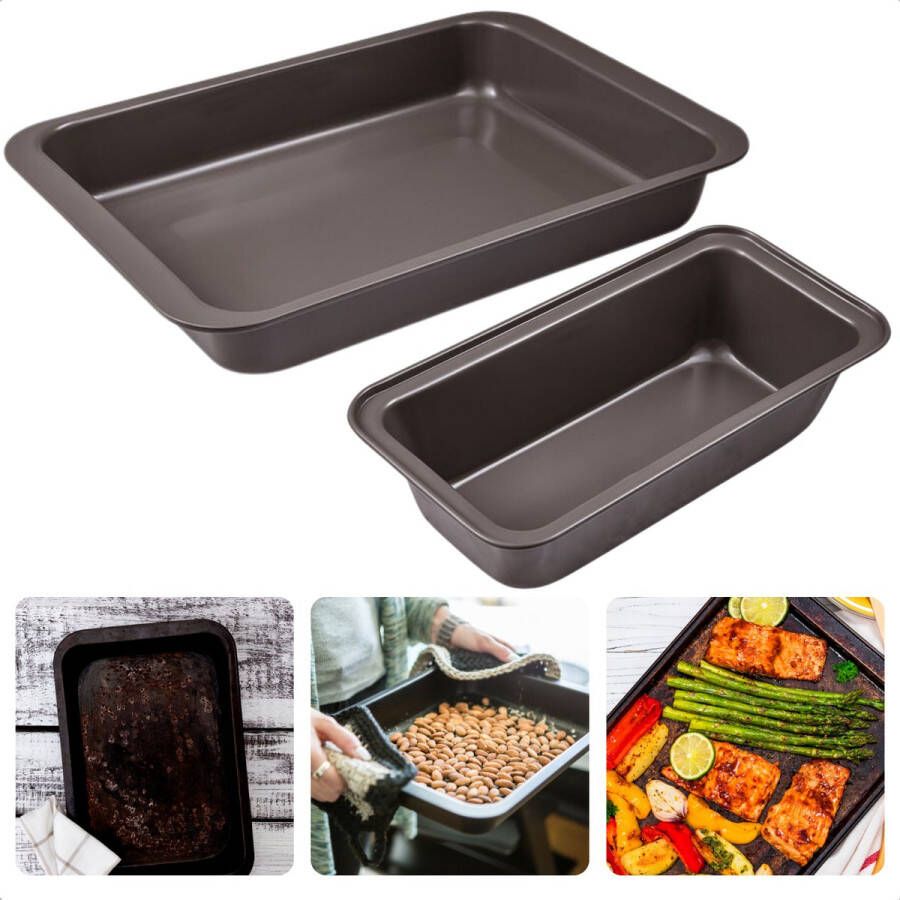 Cheqo Bakvorm & Braadslee Set Ovenschotel Braadslede 2 delig Koolstofstaal Chocolade Taupe Non-Stick & Krasvast