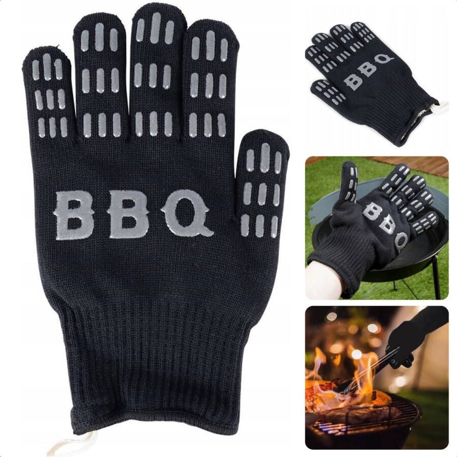 Cheqo Barbecue Handschoen Ovenhandschoenen Ovenwanten Antislip One Size Hittebestendig tot 250ºC BBQ Handschoen Links & Rechtshandig Zwart 120g