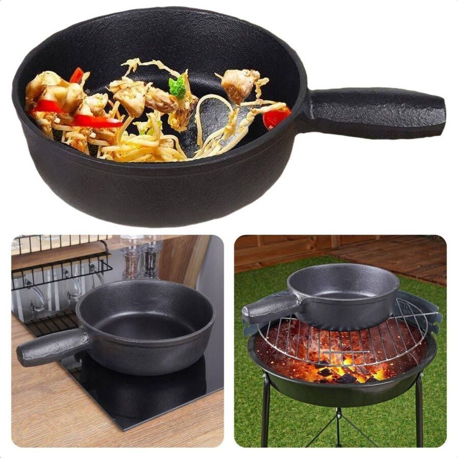 Cheqo Barbecue Steelpan Gietijzer 19cm Duurzaam en betrouwbaar Ideaal voor groenten vlees en vis BBQ pan met handgreep Ø19 cm x H7 cm Gewicht 1 9 kg