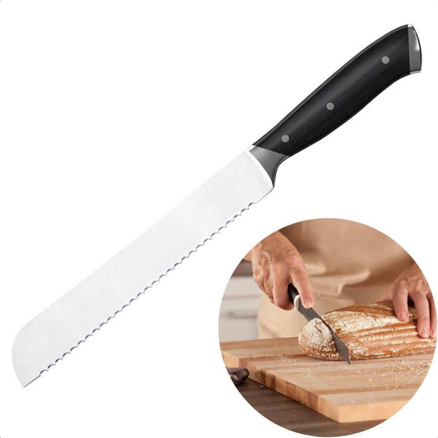 Cheqo Broodmes Kartelmes 20cm RVS Bread Knife Zagend Snijden Kunststof Heft Ergonomisch Gevormd 32cm