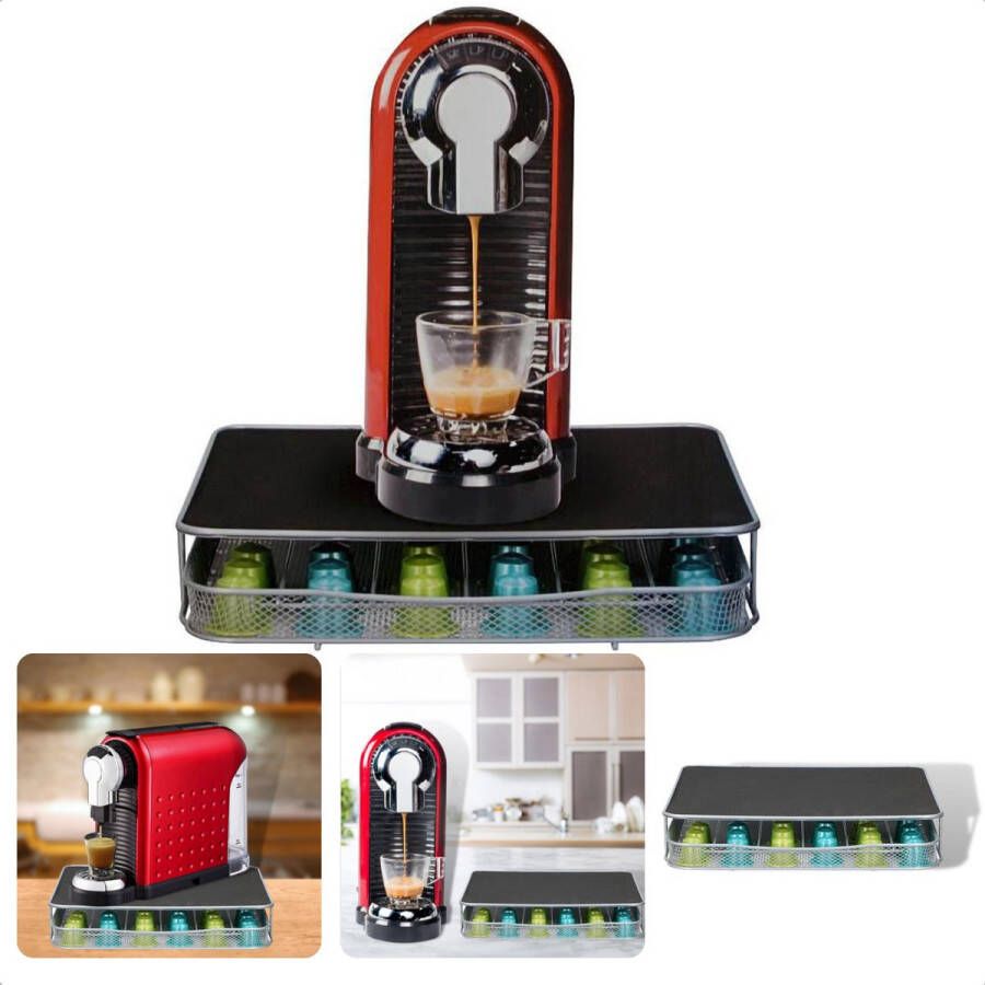 Cheqo Capsule Houder met Lade Koffiecapsulehouder Geschikt voor Dolce Gusto en Nespresso Capsulehouder 30-60 Capsules Slipvast Metaal 32x29x6cm