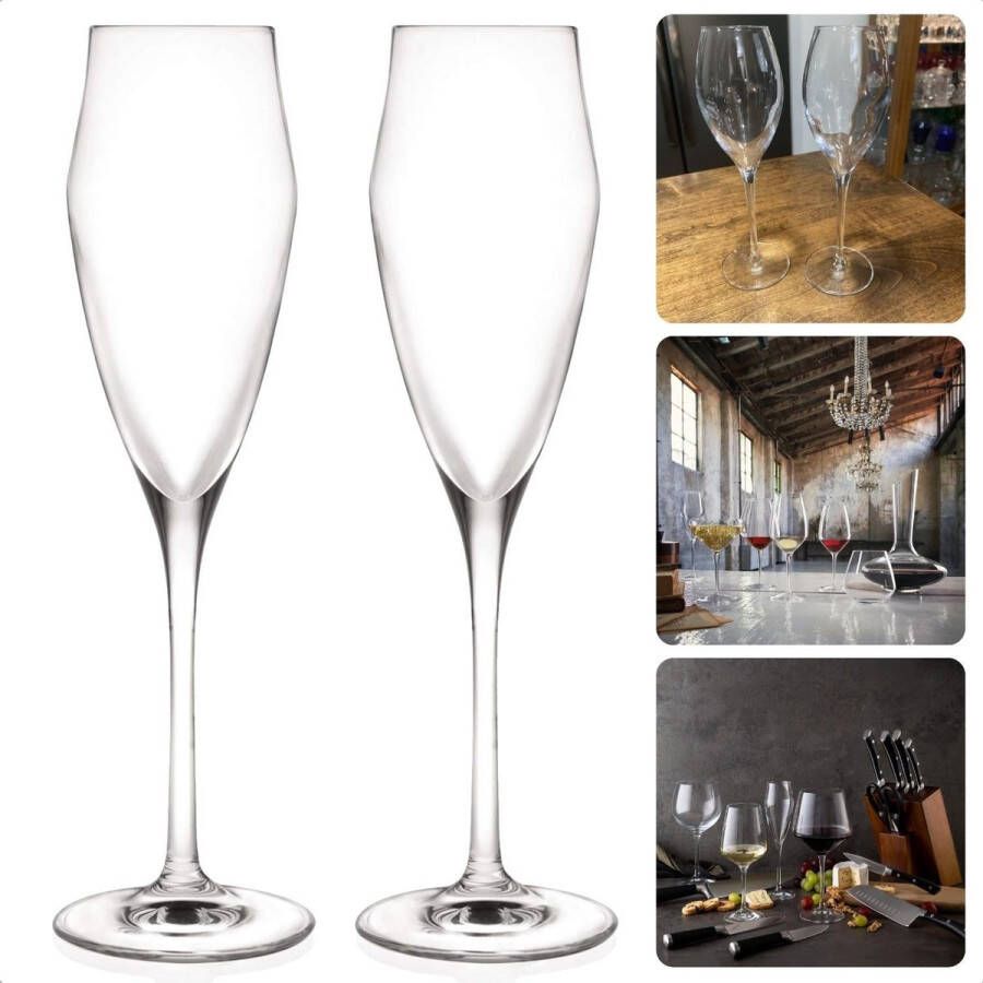 Cheqo Champagneglazen van Kristal Fluitglazen 18.2Cl Crystal Glas Champagneglas Set Champagne Glazen Sterk en Krasbestendig 2 Stuks 18 2cl