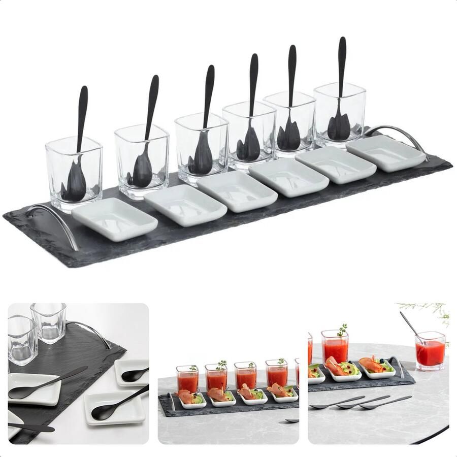 Cheqo Tapas Serveerset op Stijlvol Leisteen Dienblad Inclusief Serveerplank Borrelplank 45 cm