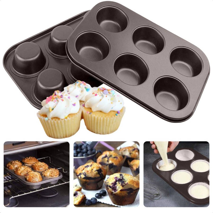 Cheqo Cupcakevorm Muffinbakvorm Muffinvorm Muffin Bakvorm Set 2 stuks 26 5x18 5x3cm Koolstofstaal Non-Stick Krasvast 12 Cupcakevormpjes