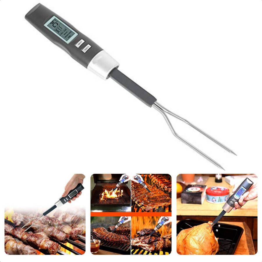 Cheqo Digitale Voedselthermometer Vleesthermometer Barbecue Vork Oventhermometer Kernthermometer Vorkmodel Meten Temperatuur Vlees BBQ Digitale Display 2x AAA Batterijen 35cm Lengte