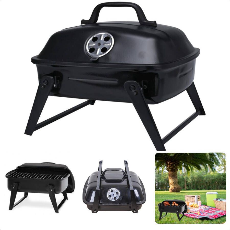 Cheqo Draagbare Barbecue BBQ Houtskoolbarbecue Houtskool Compact & Lichtgewicht 37x32xh32 cm 35x29 cm Grilloppervlak Ideaal voor Camping Strand & Park