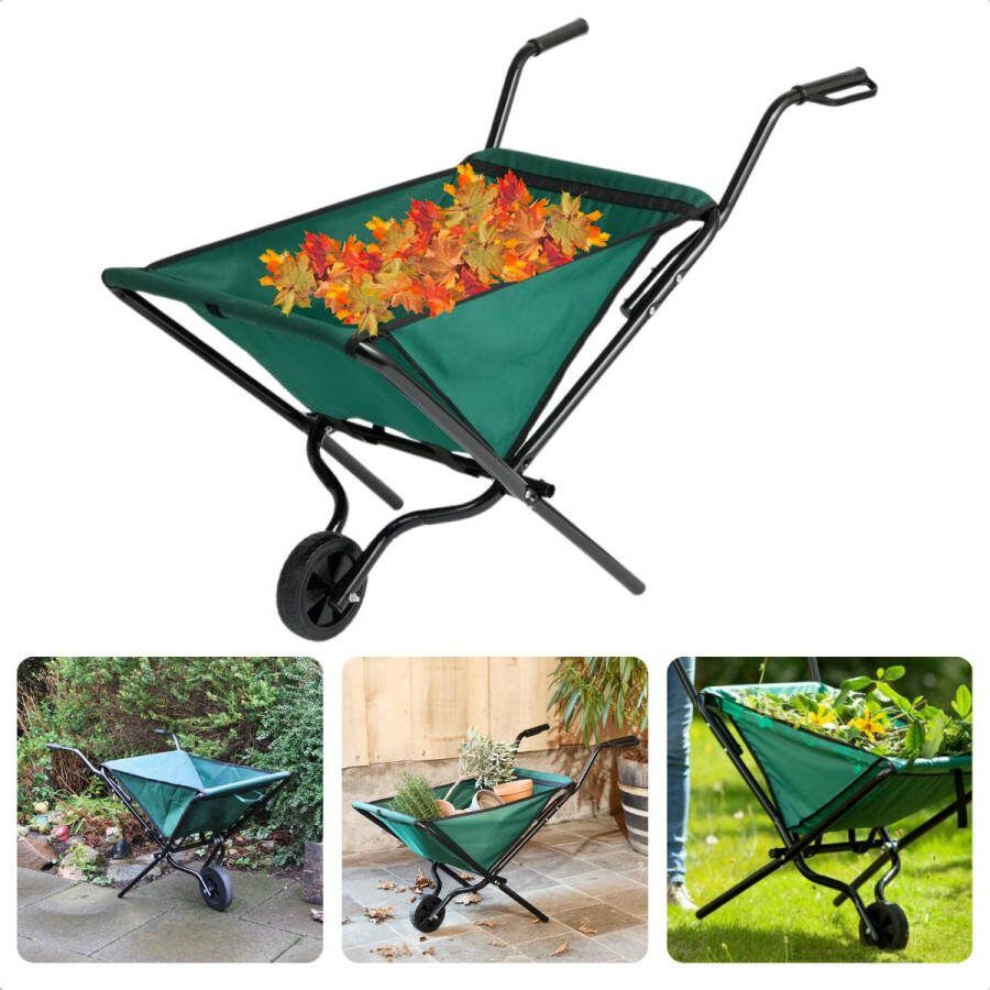 Cheqo Draagbare Opvouwbare Kruiwagen Tuinwagen Lichtgewicht Inklapbare Kruiwagen 110 x 56 x H64 cm Max. 30 kg Draagvermogen 20 cm Wiel Handig en Compact