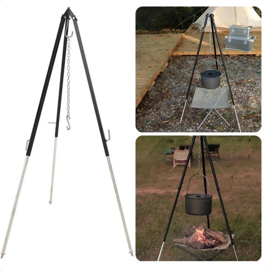 Cheqo Driepoot Standaard Stabiel Buiten Koken 150cm In Hoogte Verstelbaar Camping BBQ Statief Tripod Extra Sterk Grondstekers Metaal Kookstatief