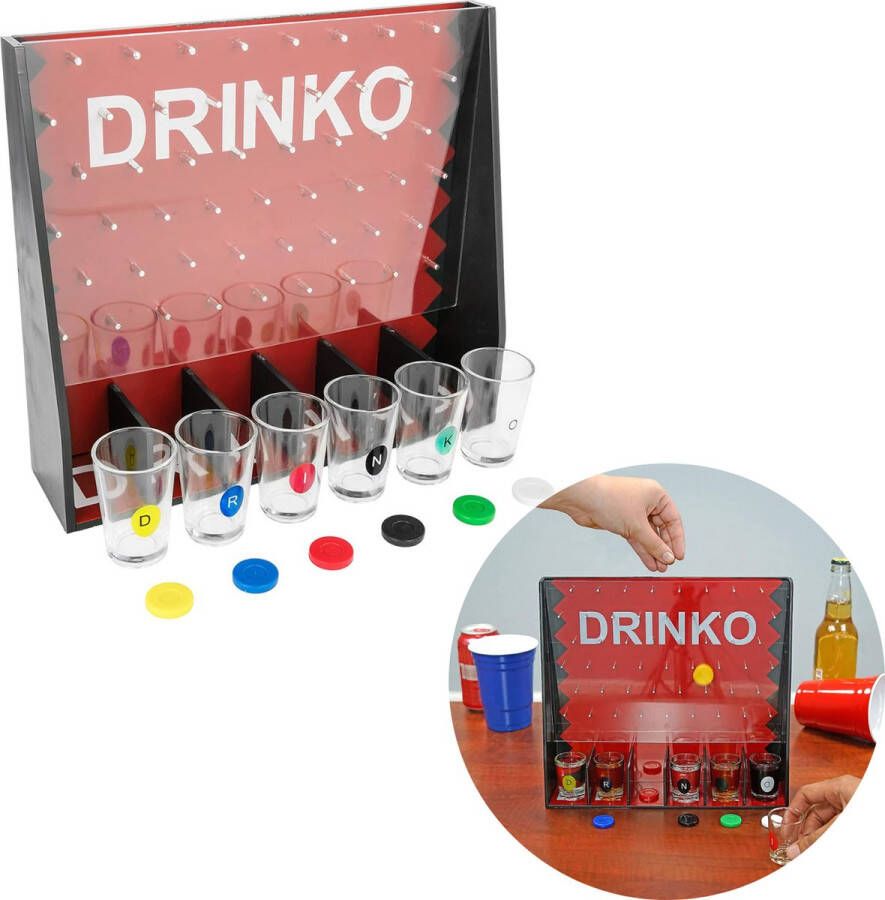 Cheqo Drinko Drankspel Voor 6 Spelers Inclusief Shotglazen en Fiches Drinkspel 28x25x7cm