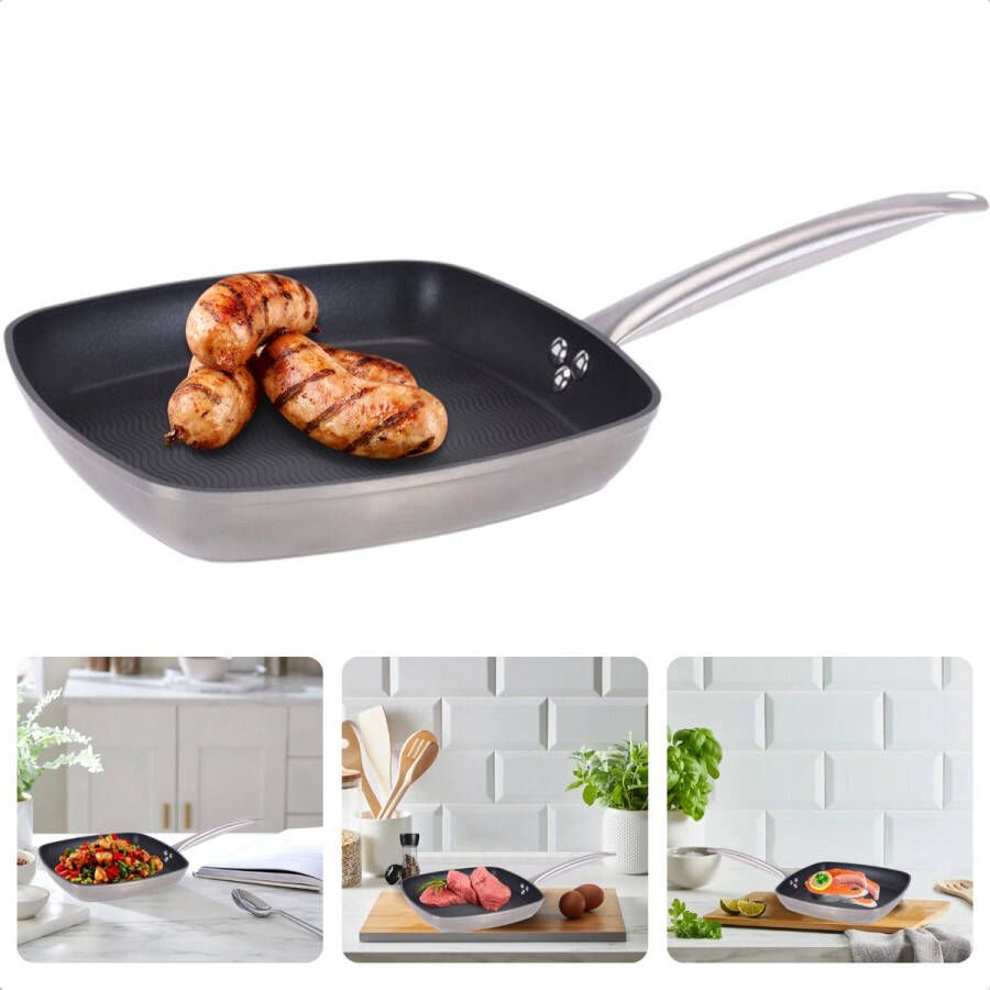 Cheqo Grillpan 26x26x4.2cm- Aluminium Alle Warmtebronnen Ook voor Inductie