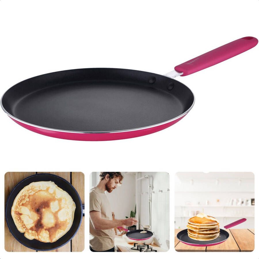 Cheqo Hippe Pannenkoekpan 24 cm Geperst Aluminium Anti-Aanbaklaag Softtouch Handgreep Pink Voor Alle Warmtebronnen Anti-Aanbaklaag Lange Levensduur Omeletpan Koekenpan