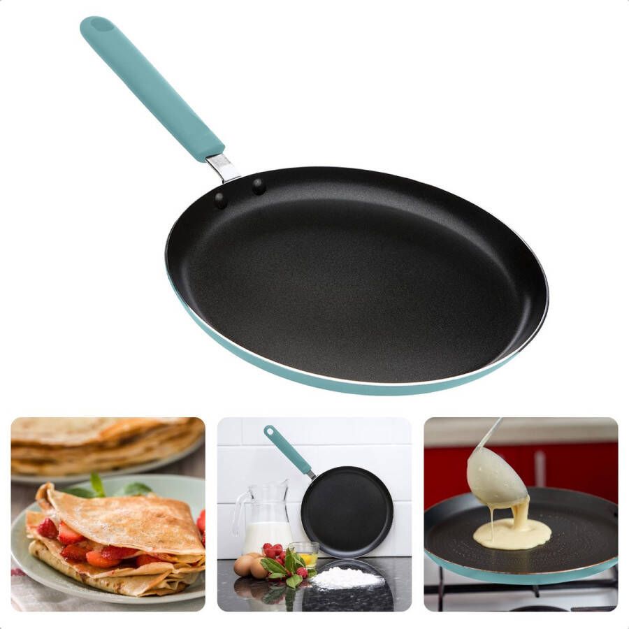 Cheqo Hippe Pannenkoekpan 24cm Mint Geperst Aluminium Anti-aanbaklaag Mintgroene Softtouch Handgreep Geschikt voor Inductie Ø24 x 1.8cm Voor Alle Warmtebronnen Anti-Aanbaklaag Lange Levensduur Omeletpan Koekenpan