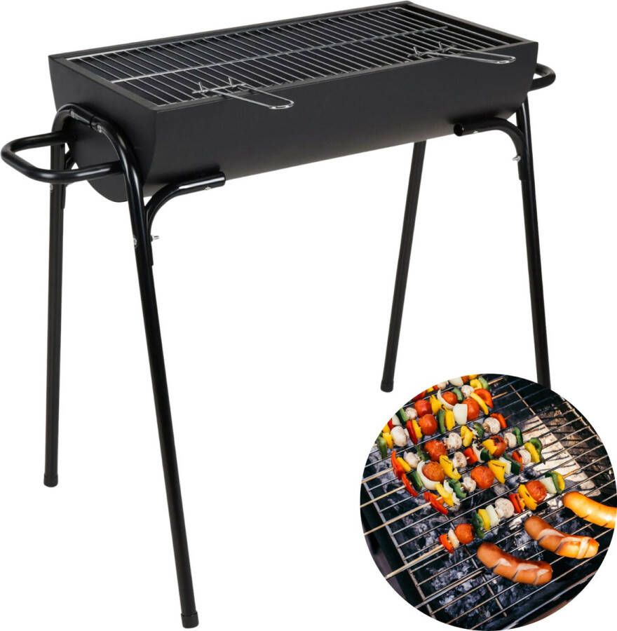 Cheqo Houtskoolbarbecue Barbecue Houtskool BBQ Half Cilinder 88x50xH72cm 60x29cm Grilloppervlak Zwart Poedercoat 6600g