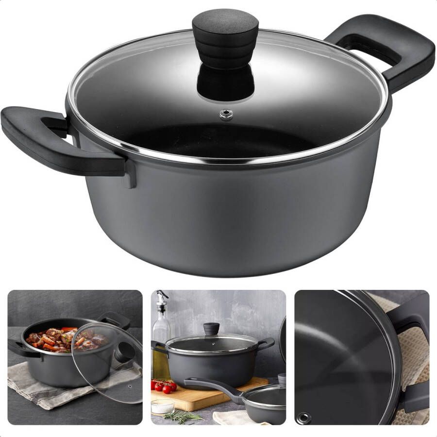 Cheqo Inductie Aluminium Kookpan met Anti-aanbaklaag 2.5 Liter Geschikt voor Inductie 20 cm Diameter Hapjespan Alle Warmtebronnen