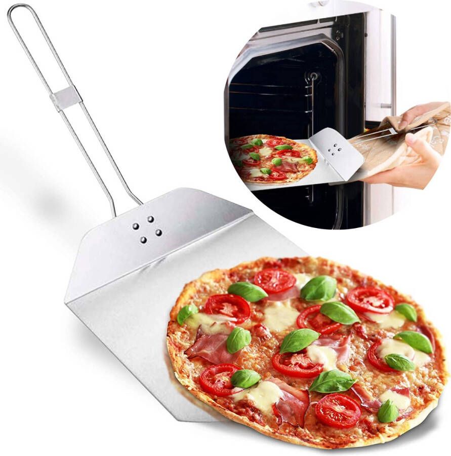 Cheqo Inklapbare Pizzaschep Pizza Schep Pizzaspatel Taartschep Keukengerei Spatel voor BBQ en Oven RVS 35x25cm 34cm Lange Handgreep