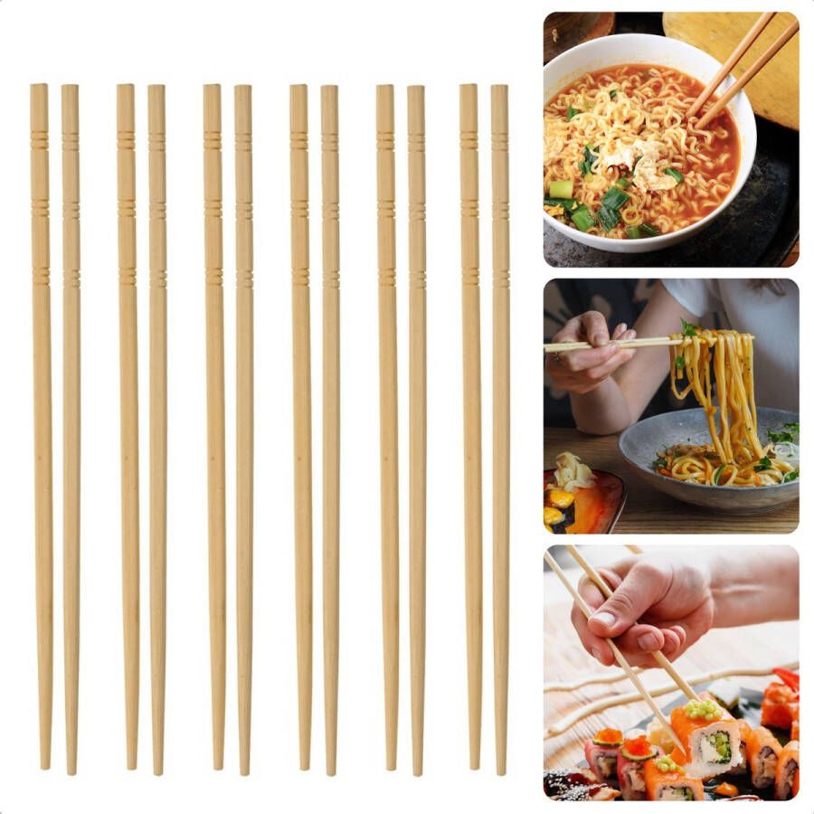 Cheqo Luxe Bamboe Chopsticks Eetstokjes Vaatwasserbestendig 12 Paar 24 cm Gemaakt van Duurzaam Bamboe Eetstokjes voor Sushi
