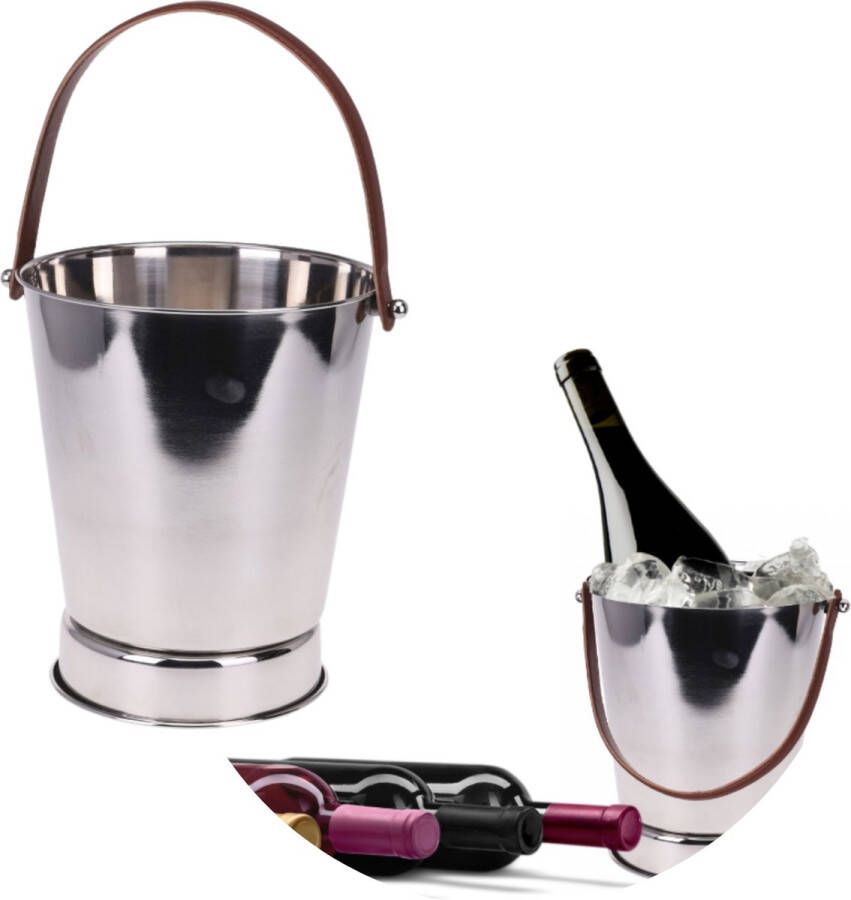 Cheqo Luxe Champagnekoeler met Handvat Wijnkoeler Wijnemmer IJsemmer RVS Ø24 cm