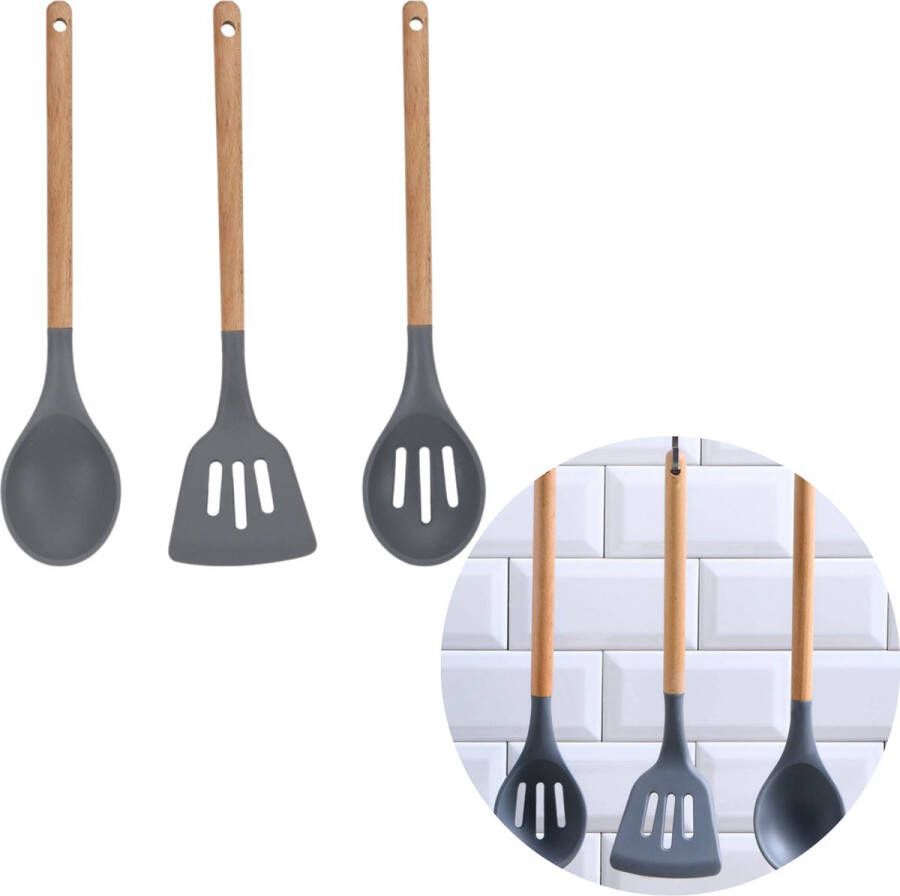 Cheqo Luxe Keukengerei Set Spatelset Keuken Spatel Kookgerei Set Hittebestendig Spatels Met Bakspaan Pollepel Schuimspaan 3 Stuks