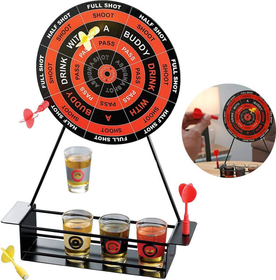 Cheqo Magnetisch Dartbord Party Dart Game Drankspel 4 Magnetische Pijlen 7cm 4 Shotglaasjes 5cm Basis 17x4cm Totale Hoogte 29cm