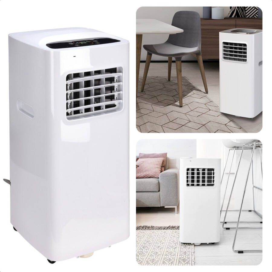 Cheqo Mobiele Airco Airconditioner 7000BTU 2000W Ontvochtigingsfunctie Timer Afstandsbediening LED-bedieningspaneel 23-27m2 0.8L h Verrijdbaar 65dB