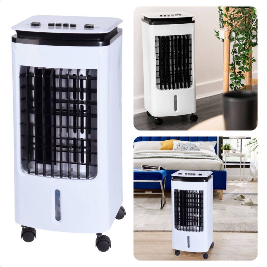 Cheqo Mobiele Luchtkoeler Ventilator Aircooler 3L 80W 3 Standen Swing-knop 2 Koelelementen Afmeting 26x25x57.5cm Gewicht 4.5kg Snoerlengte 1.30m 230V 50Hz