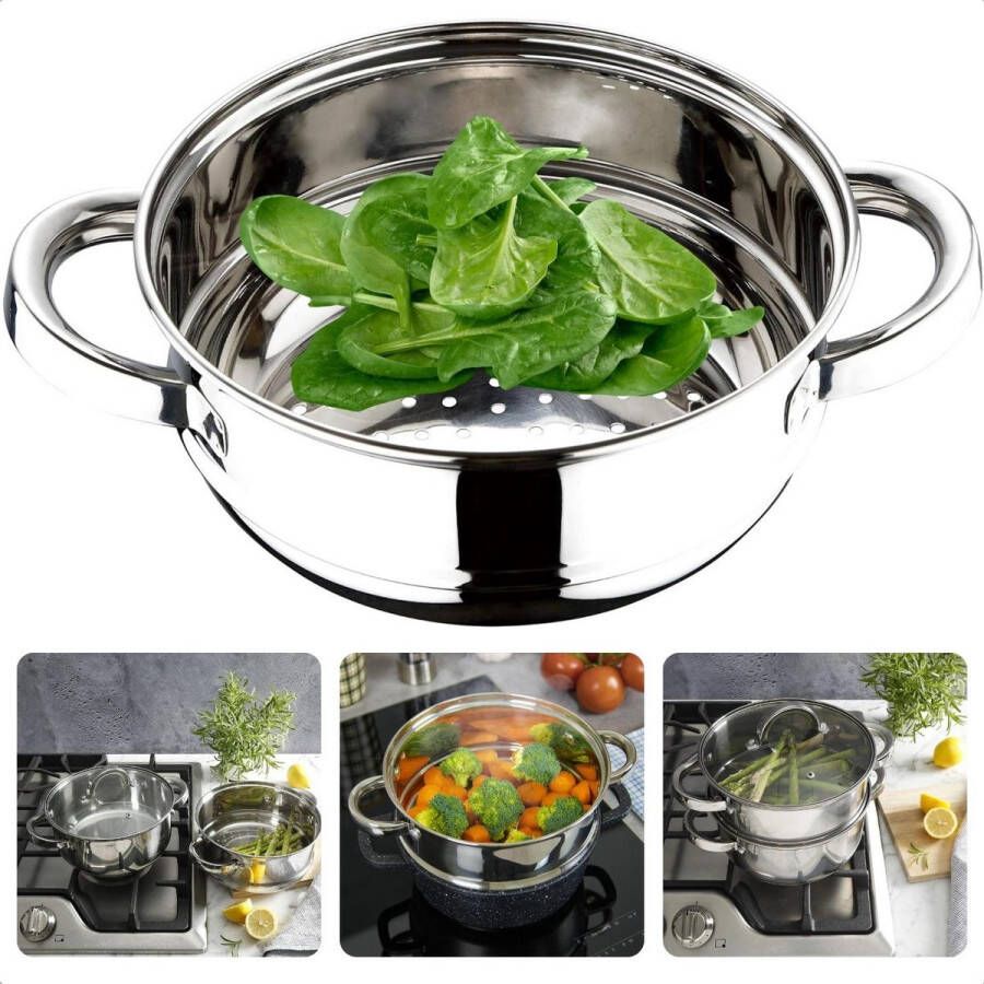 Cheqo Multifunctionele Stoompot Stomer Stoominzet Stoompan Groentestomer Rijstkoker Rijststomer Ø24 cm RVS Stomen van Groenten Stoomkoker Rijstkoker Slow Cooker