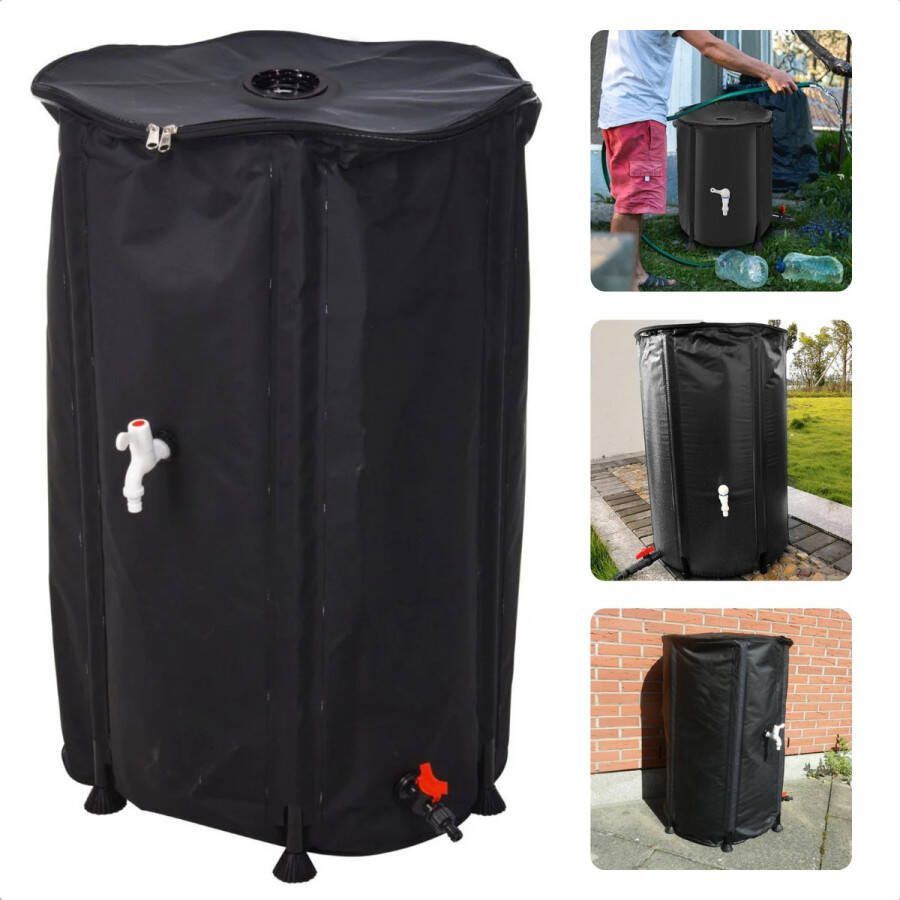 Cheqo Opvouwbare Regenton 500 Liter Grote Tuinwatertank met Tapkraan en Tuinslangaansluiting Wateropslagcontainer 80x100cm