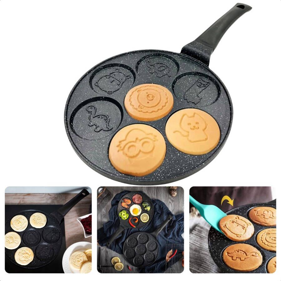 Cheqo Pannenkoekenpan met Vormpjes 7 Vakken Cartoon Pancakes 26.5 cm Aluminium Anti-aanbaklaag
