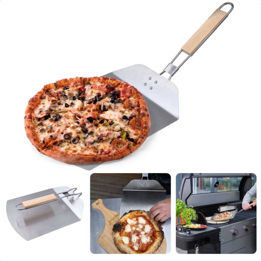 Cheqo Pizzaschep Pizzaspatel Taartschep Pizza Schep Inklapbaar RVS 57 8x24 2x3 4cm Rubberhout Handvat