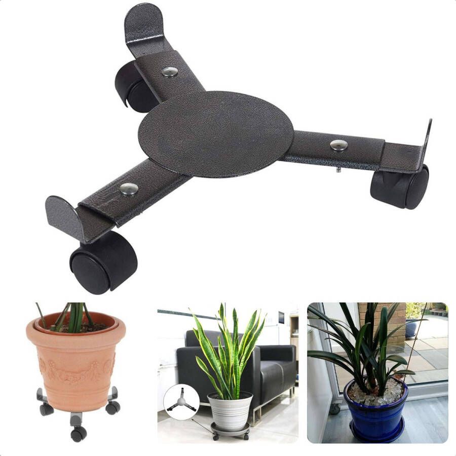 Cheqo Plantentrolley Verstelbaar Plantenroller Metalen Onderstel Kunststof Wieltjes 22.5cm-30cm