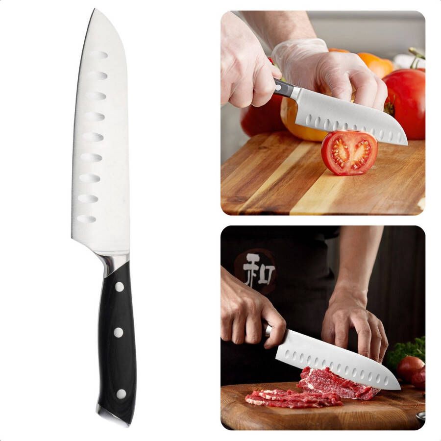 Cheqo PRO Santokumes 17.5cm Keukenmes Japans Koksmes Mes voor het Snijden van Vlees Vis Groente & Kaas Ergonomisch Heft 30cm Santoku Knife Chefmes