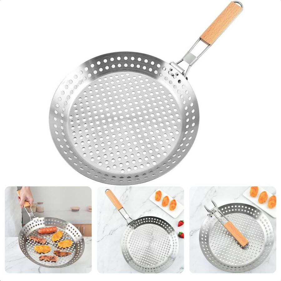 Cheqo Roestvrijstalen Barbecue Grillpan met Inklapbaar Handvat Grote Pan voor op de Barbecue BBQ Pan